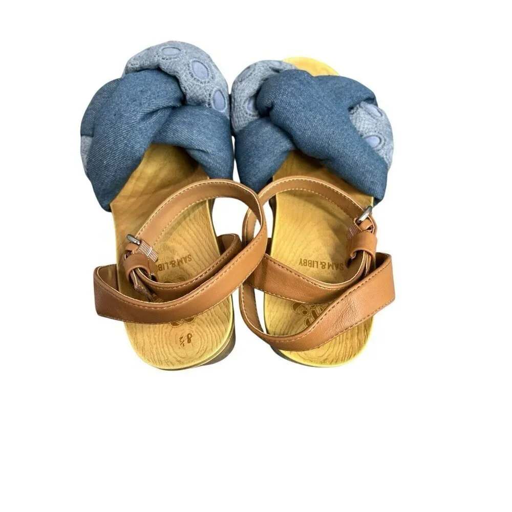 Sam & Libby Cassandra Sandal Indigo Wooden Platform Heel Women's 8.5 Y2K Style